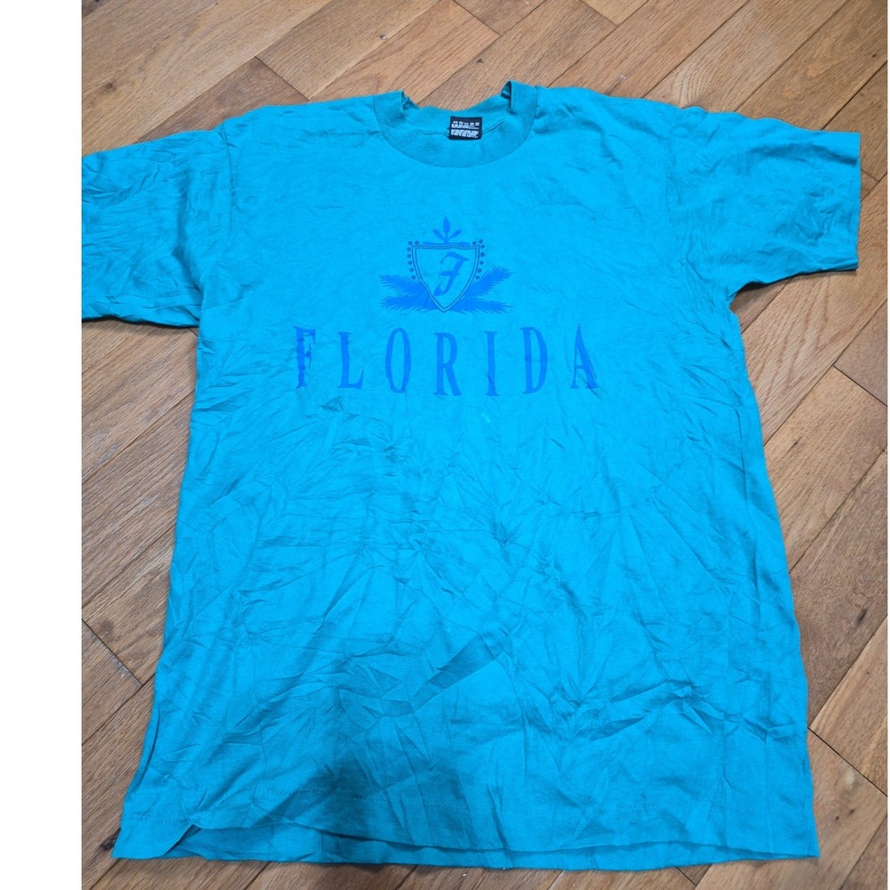 Vintage Fruit of the Loom BEST Florida Graphic T-Shirt Teal Large Made in USA